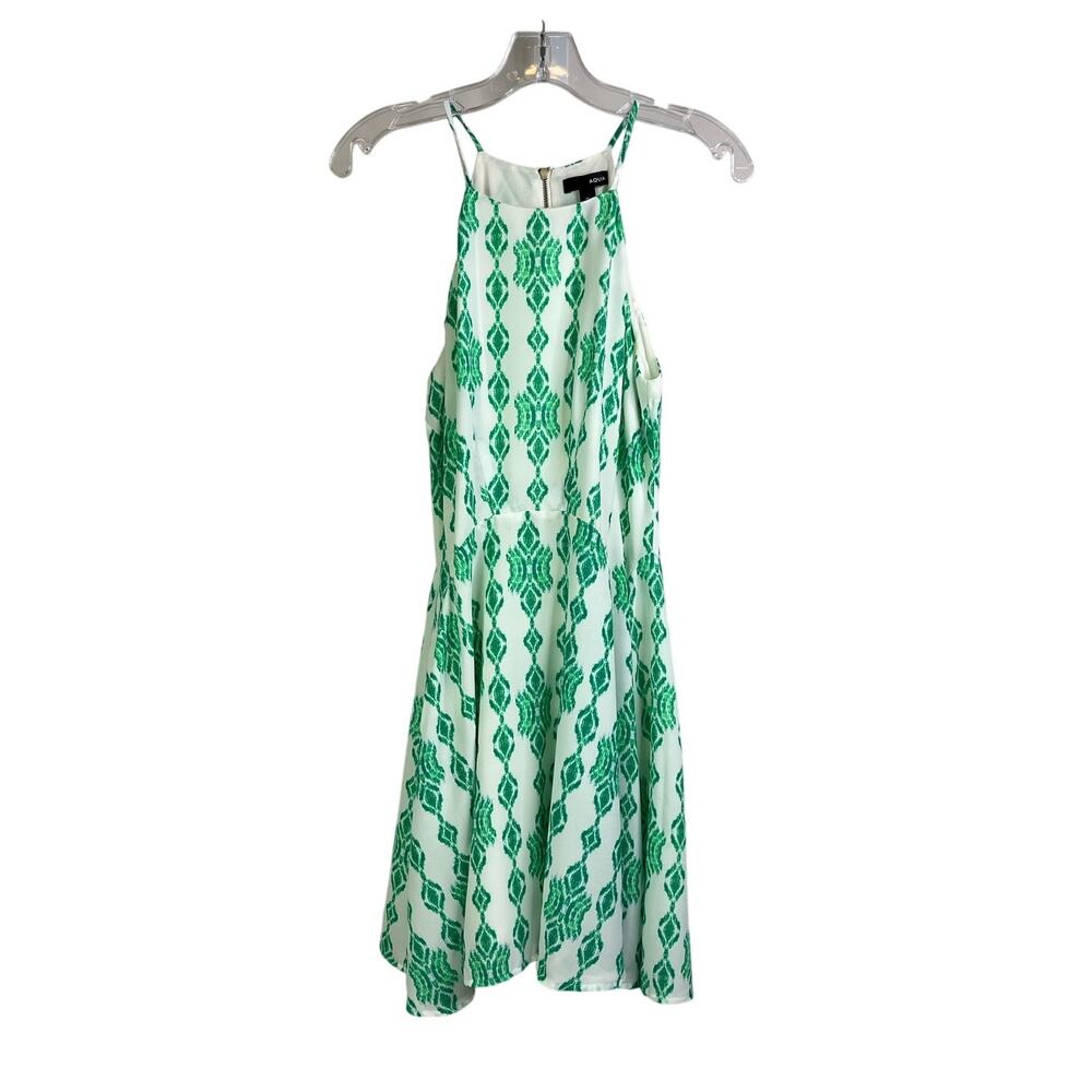 Aqua Dress Wns Sz M‎ Spaghetti Straps MIdi Green White Geometric Summer Party